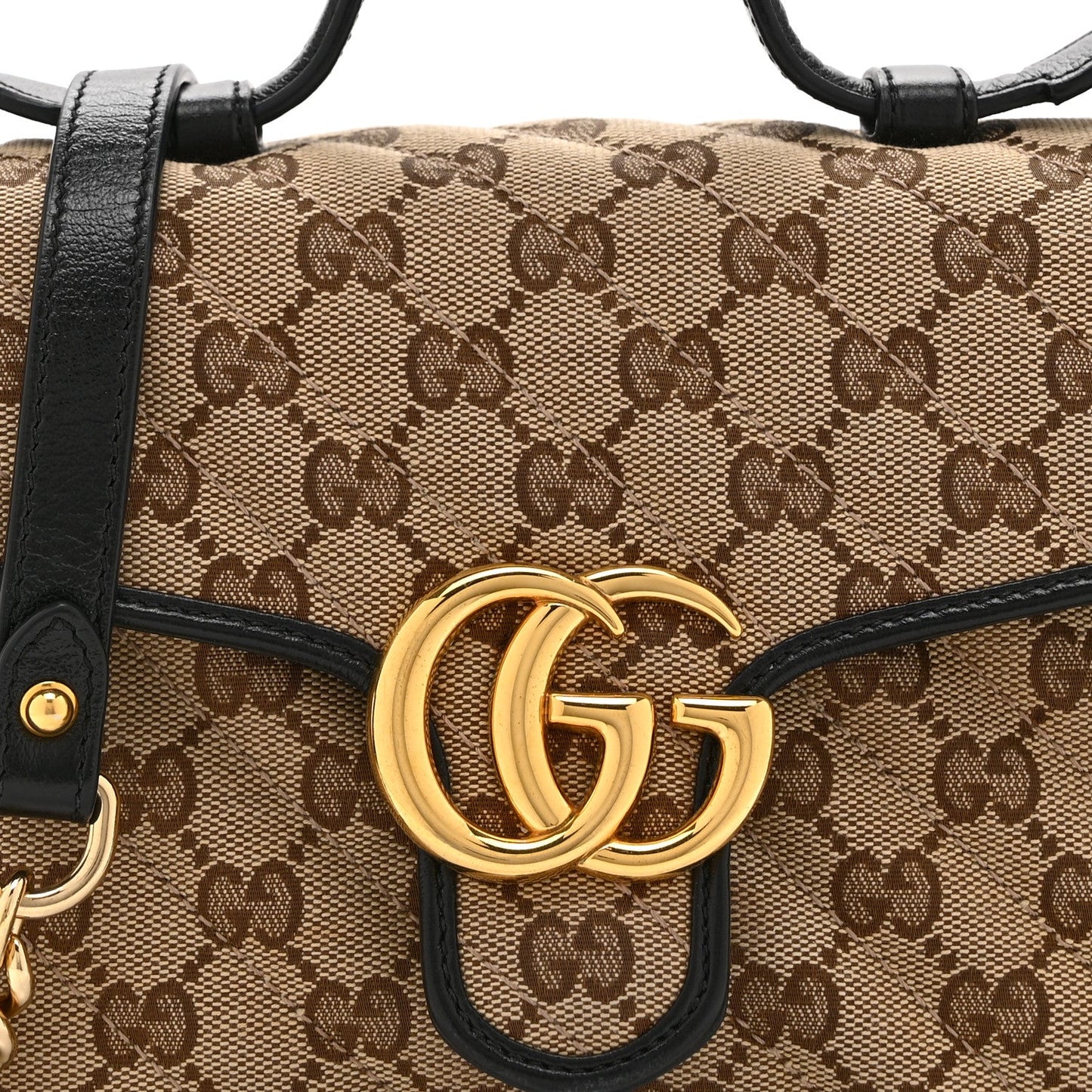 Monogram Azalea Calfskin Matelasse Diagonal Mini GG Marmont Top Handle Shoulder Bag Beige Ebony Black