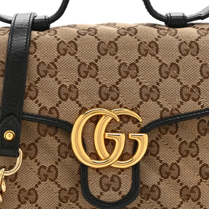Monogram Azalea Calfskin Matelasse Diagonal Mini GG Marmont Top Handle Shoulder Bag Beige Ebony Black