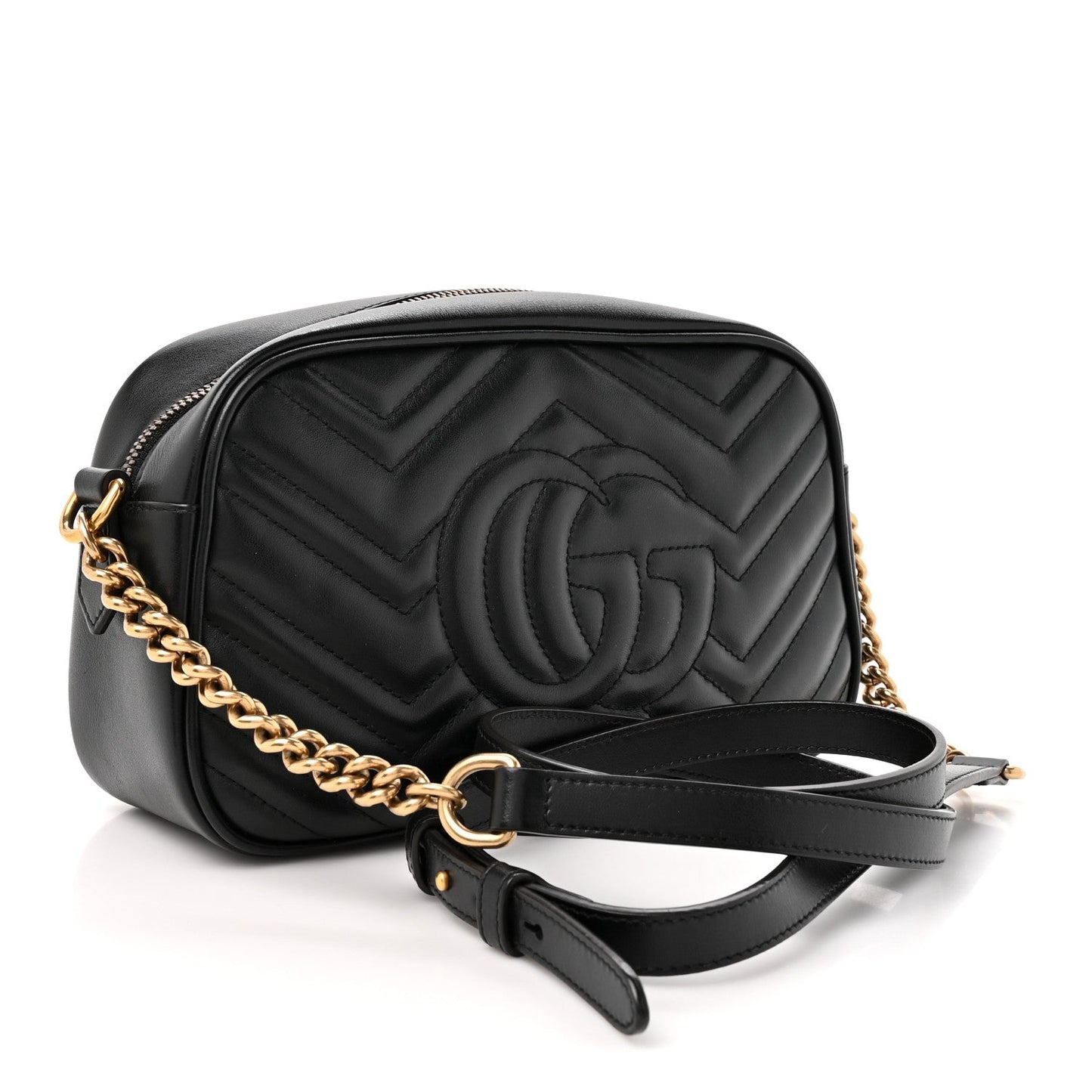 Calfskin Matelasse Small GG Marmont Chain Shoulder Bag Black