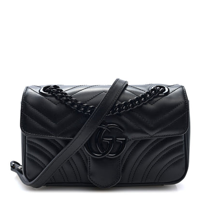 Calfskin Matelasse Monochrome Mini GG Marmont Shoulder Bag Black