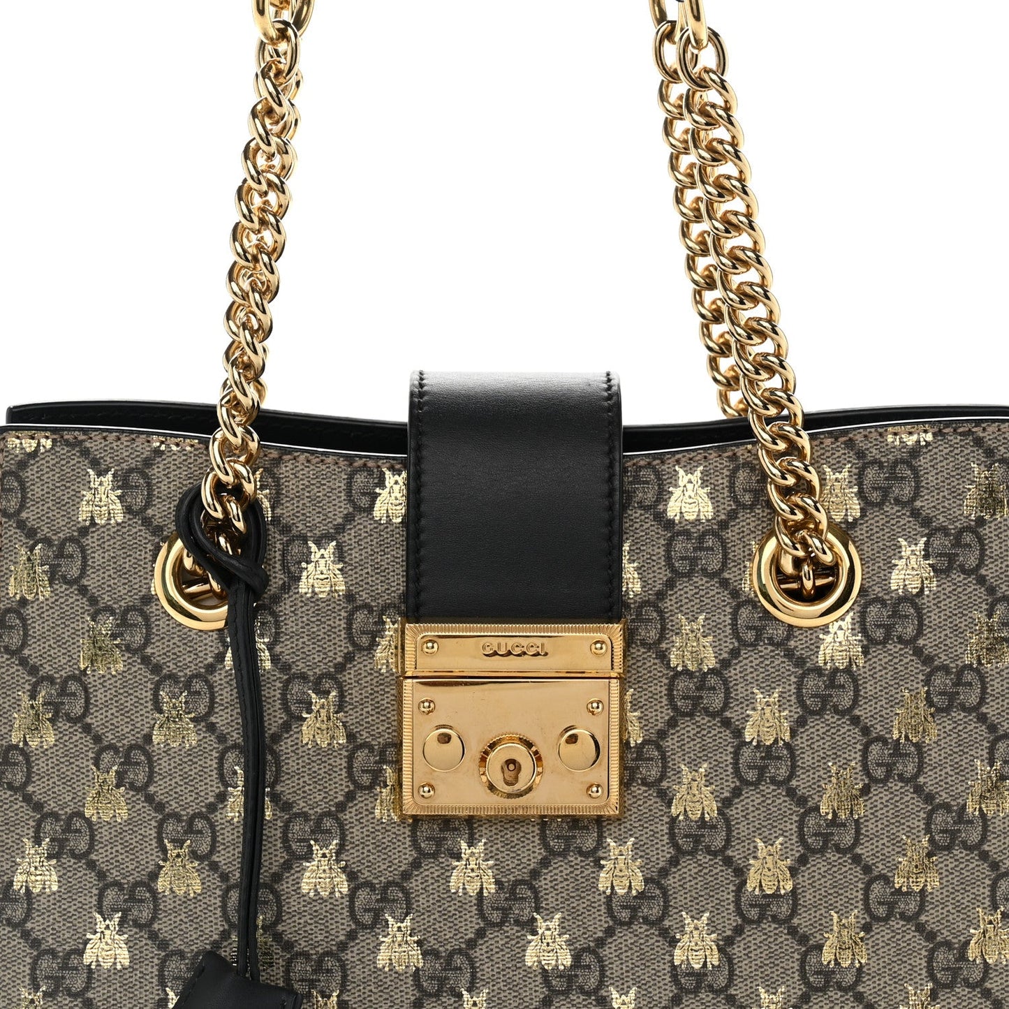 GG Supreme Monogram Bees Small Padlock Tote Beige Oro Black