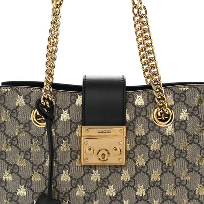 GG Supreme Monogram Bees Small Padlock Tote Beige Oro Black
