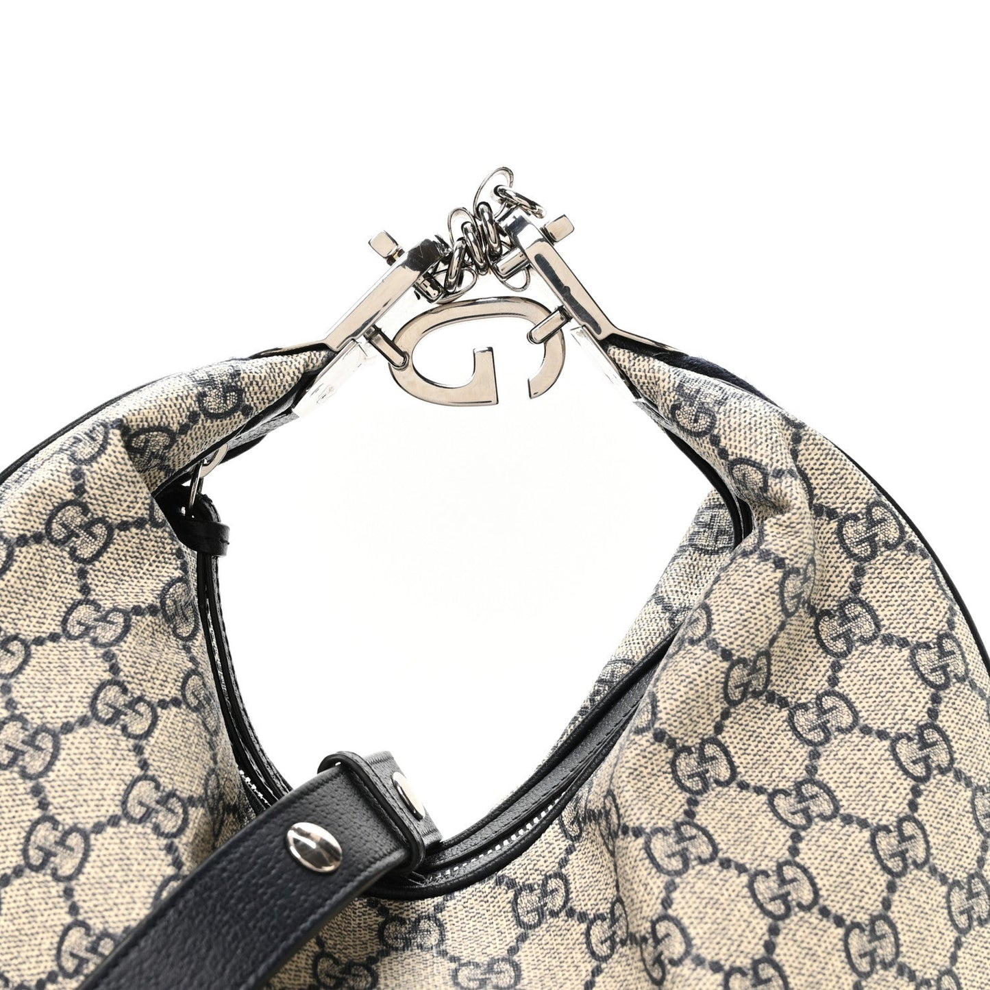 GG Supreme Monogram Textured Calfskin Web Large Attache Shoulder Bag Beige Blue