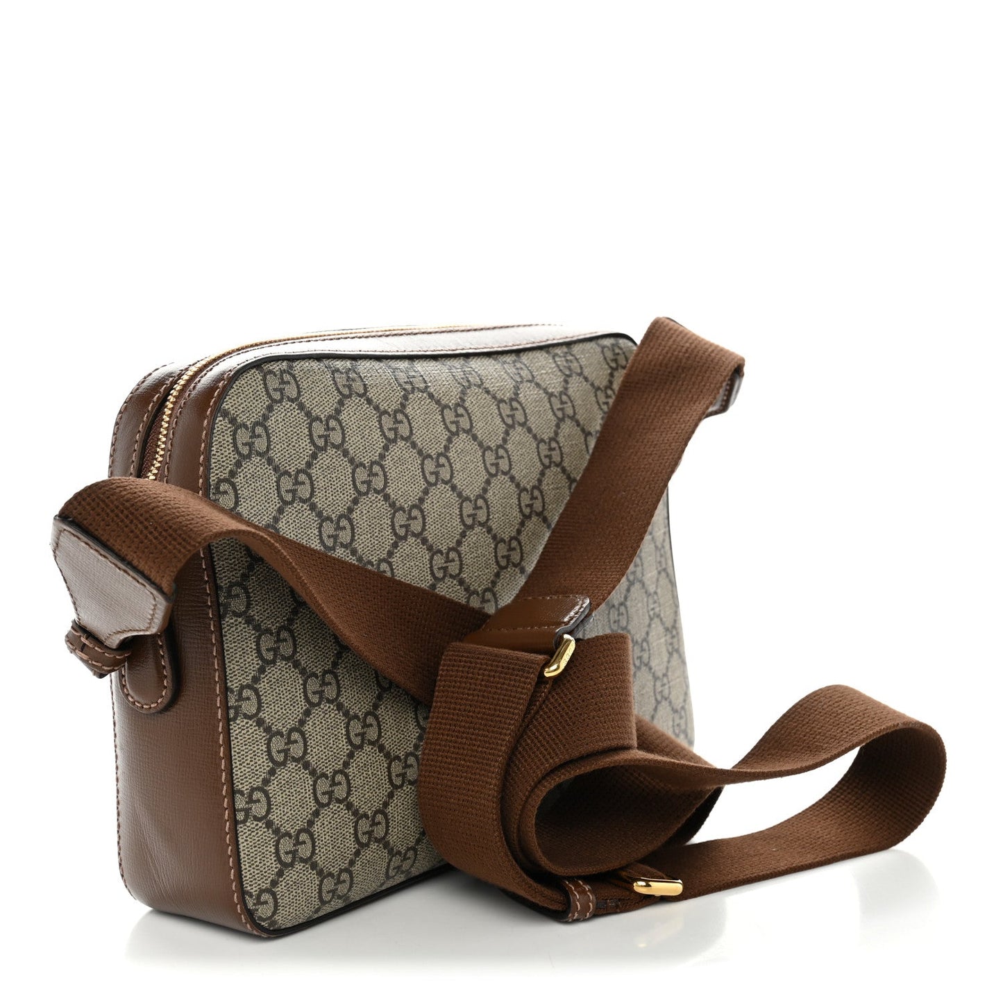 GG Supreme Monogram Azalea Calfskin Retro Interlocking G Messenger Shoulder Bag Beige Ebony Brown Sugar