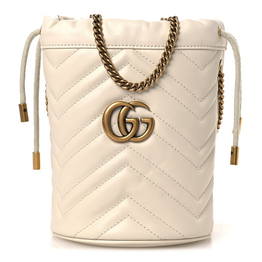Calfskin Matelasse Mini GG Marmont 2.0 Bucket Bag White