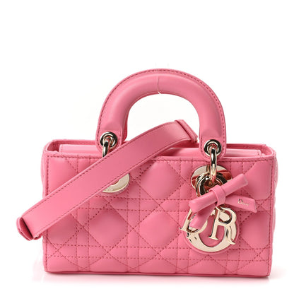Lambskin Cannage Mini Lady D-Joy Fraise