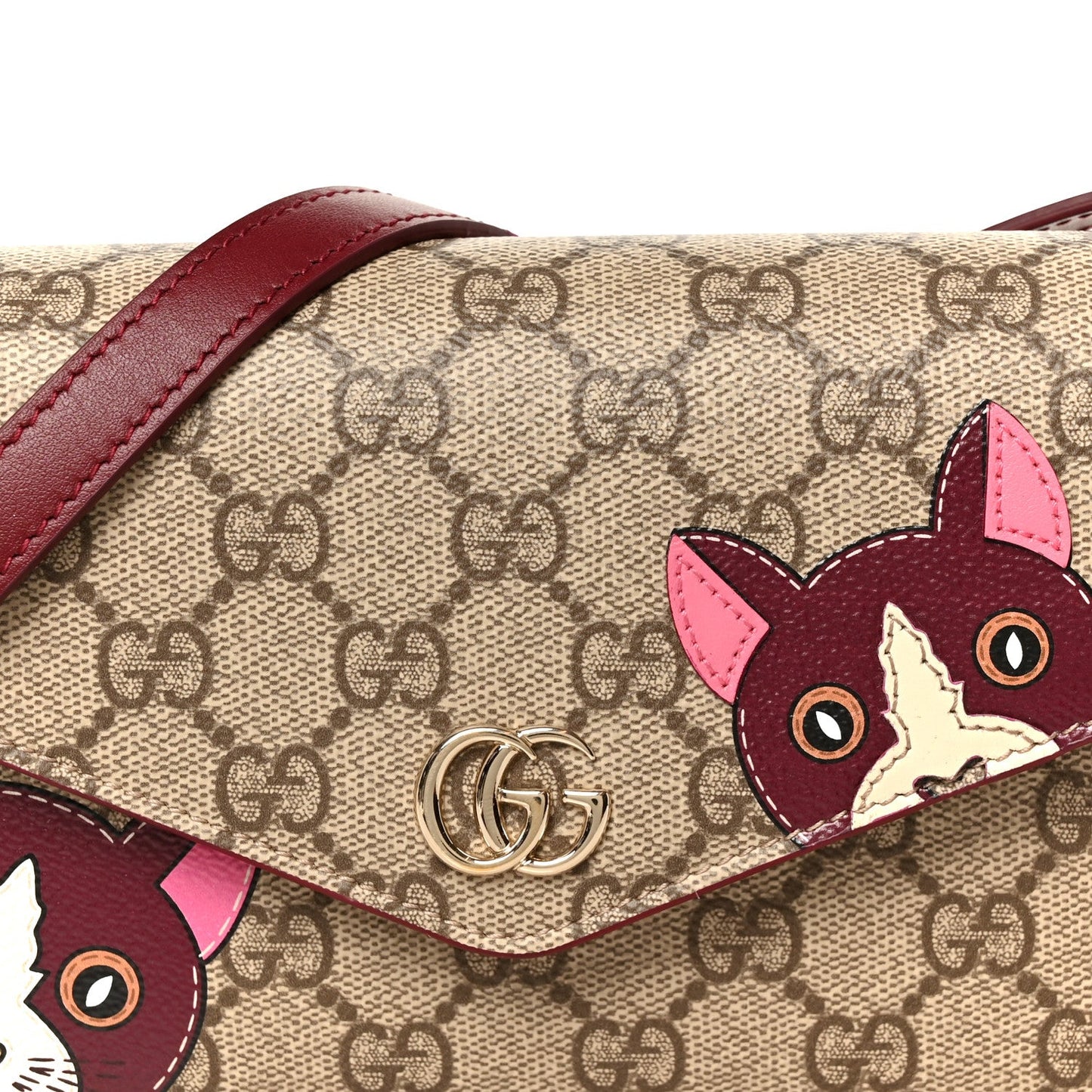 GG Supreme Monogram Cat Print Mini Shoulder Bag Beige Ebony Rosso Ancora