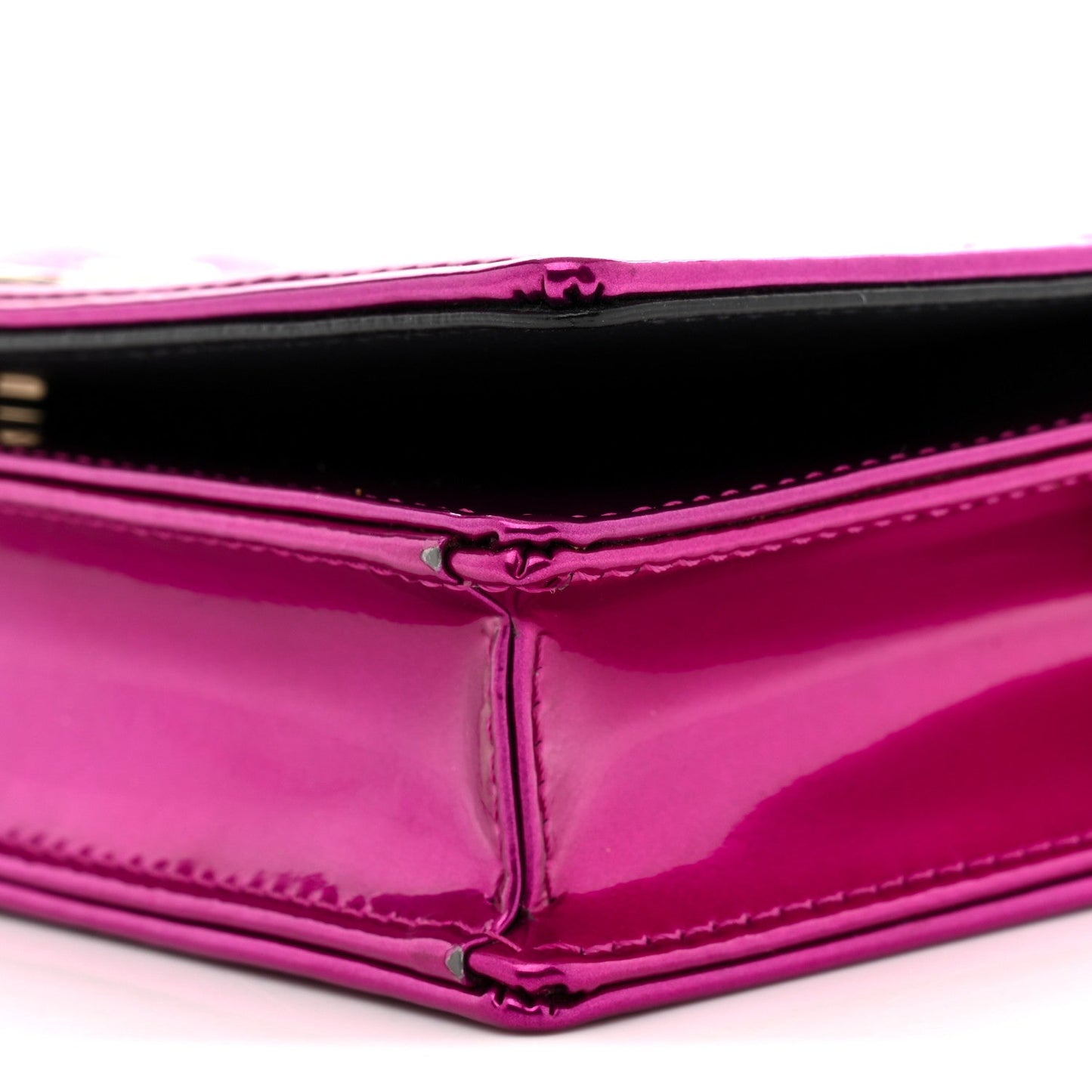 Metallic Patent Micro-Cannage Diorama Wallet on Chain Pouch Pink