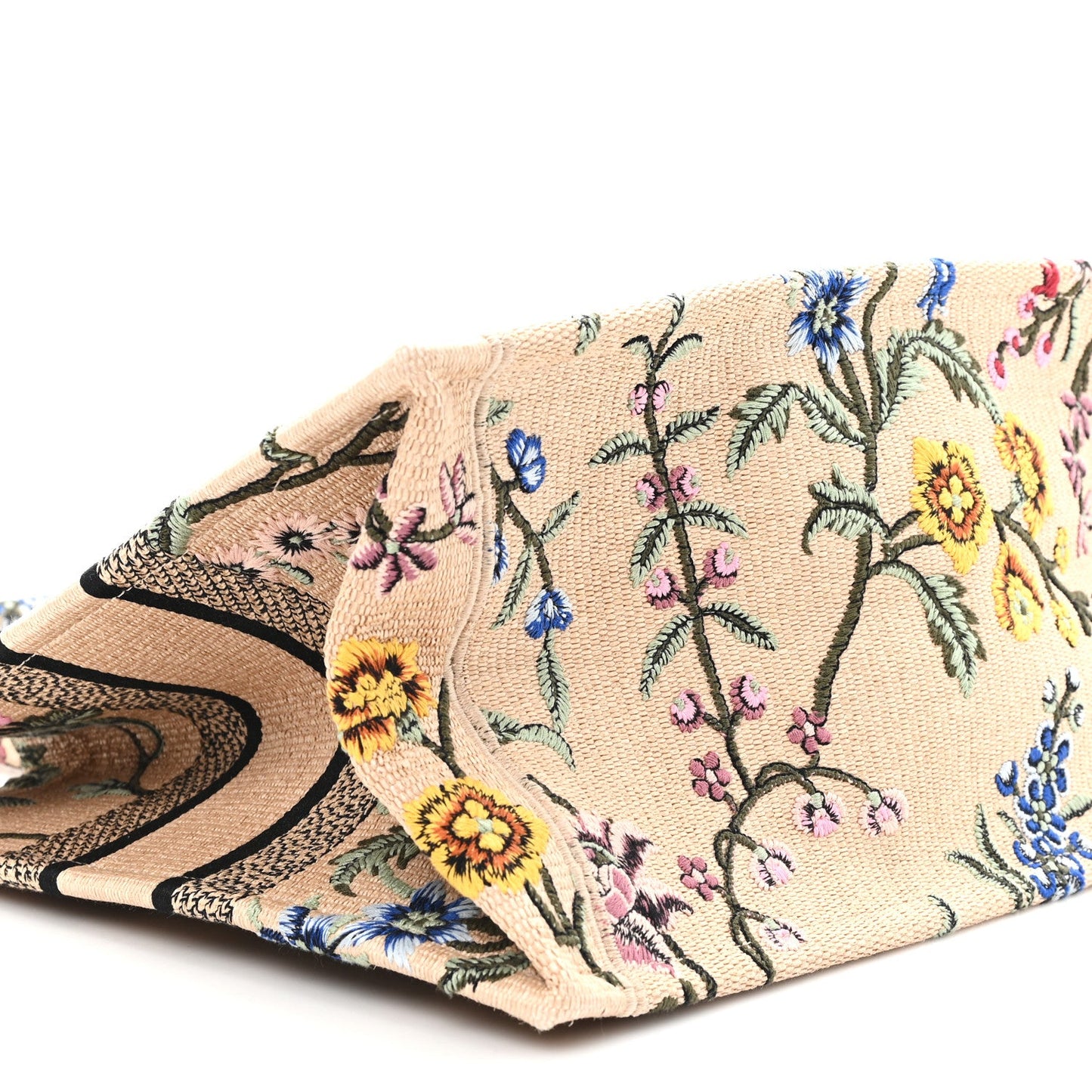 Raffia Embroidered Petites Fleurs Medium Book Tote Natural