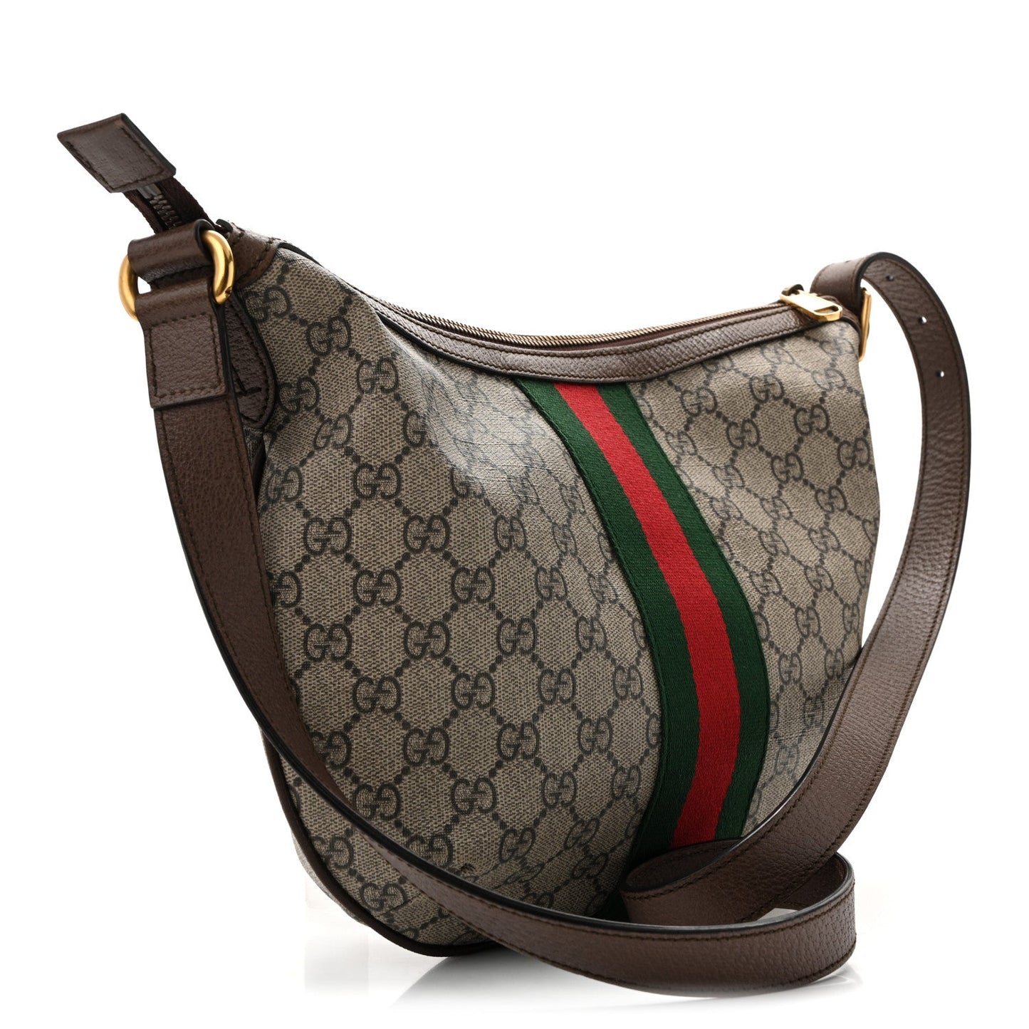 GG Supreme Monogram Web Small Ophidia Half Moon Hobo Brown