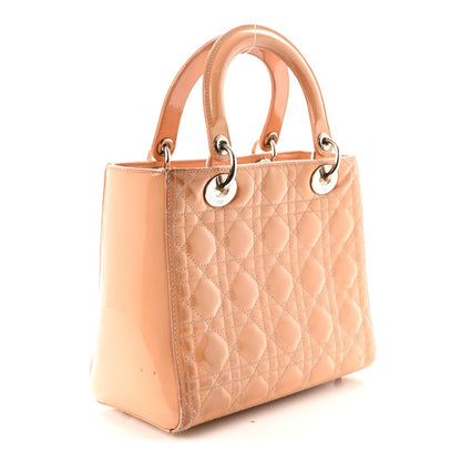 Patent Cannage Medium Lady Dior Dark Beige