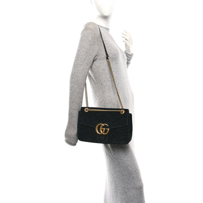 Velvet Matelasse Medium GG Marmont Shoulder Bag Black