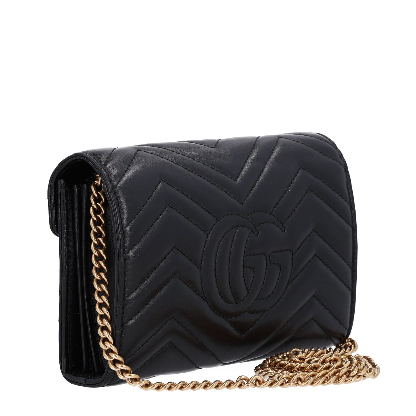 Calfskin Matelasse GG Marmont Chain Wallet Black