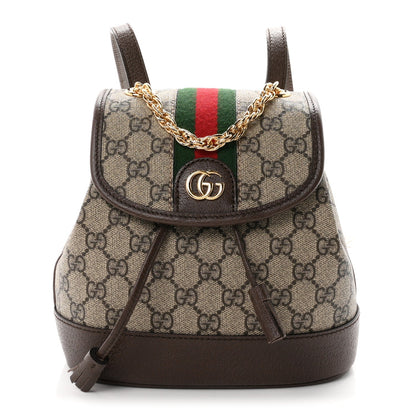 GG Supreme Monogram Textured Dollar Calfskin Web Mini Ophidia Chain Drawstring Backpack Beige Brown