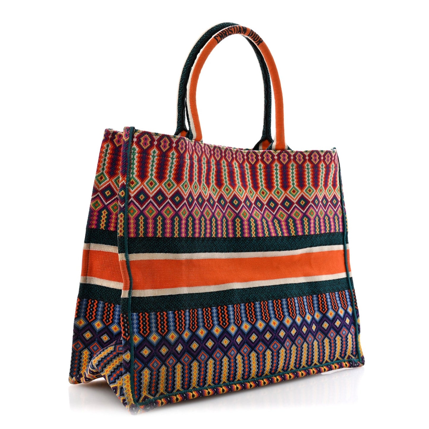 Canvas Embroidered Large Mexican Crafts Book Tote Orange Multicolor