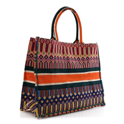 Canvas Embroidered Large Mexican Crafts Book Tote Orange Multicolor