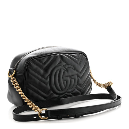 Calfskin Matelasse Small GG Marmont Chain Shoulder Bag Black Black