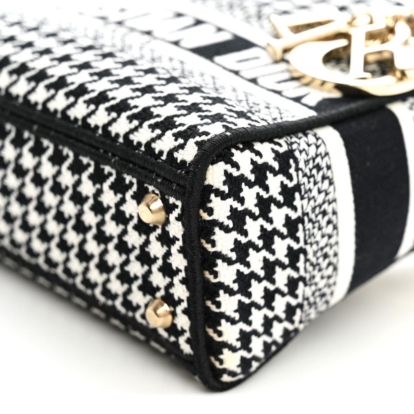 Canvas Houndstooth Embroidered Mini Lady D-Lite Black White
