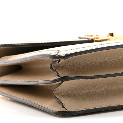 GG Supreme Monogram Textured Dollar Calfskin Web Small Ophidia Padlock Top Handle Bag Beige Mystic White Oatmeal