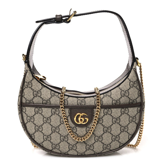 GG Supreme Monogram Textured Dollar Calfskin Small Ophidia Shoulder Bag Beige Ebony New Acero