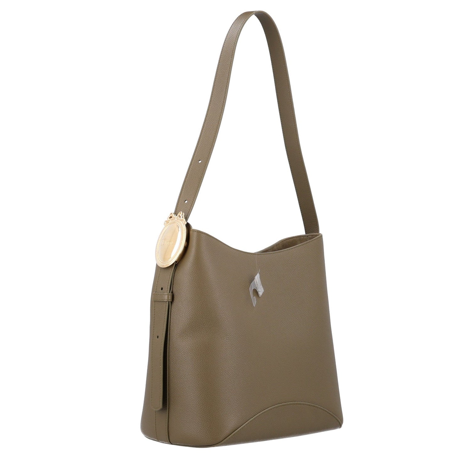 Grained Calfskin Medium Medaillon Bucket Bag Khaki