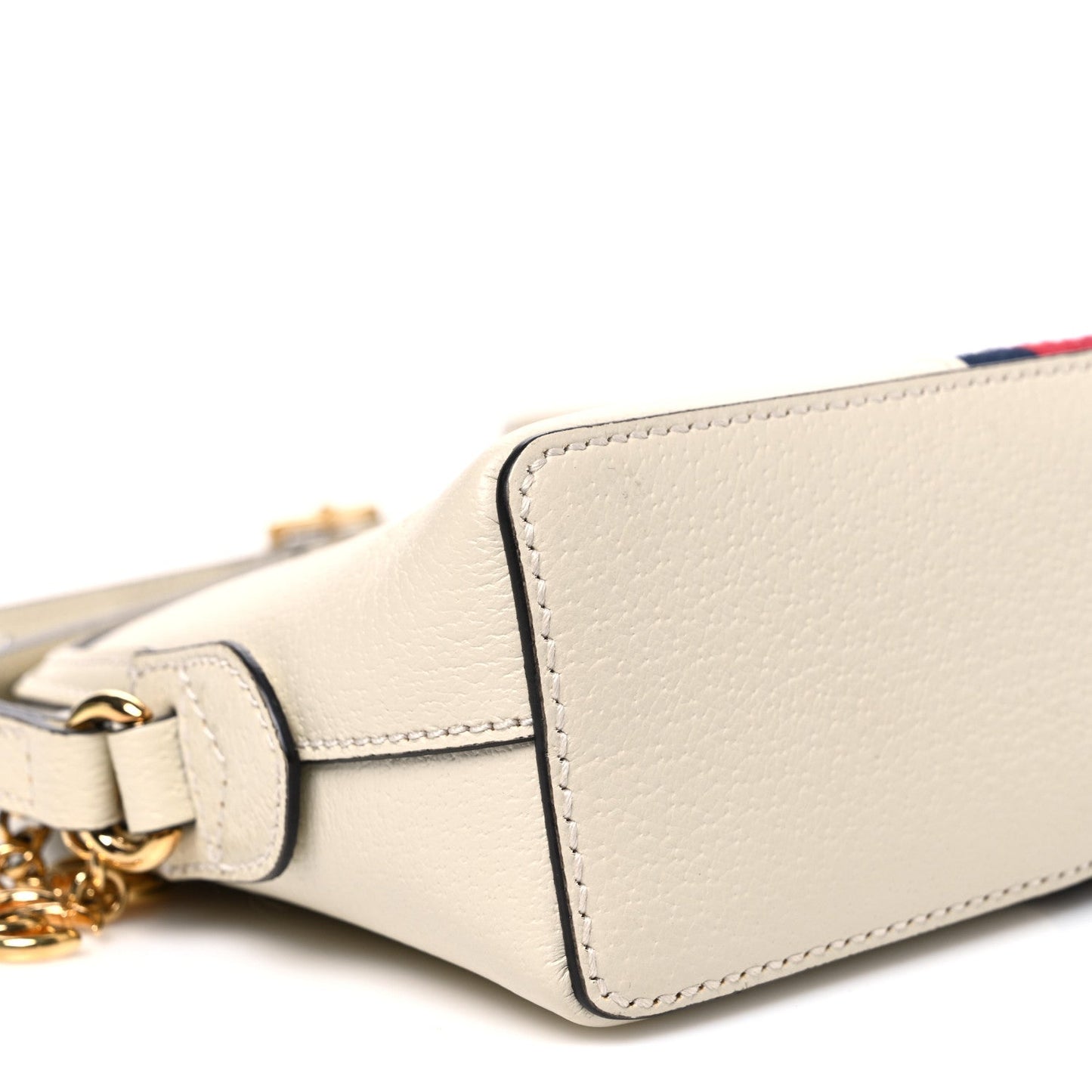 Textured Dollar Calfskin Web Small Ophidia Dome Shoulder Bag Mystic White