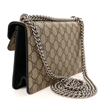 GG Supreme Monogram Suede Crystal Small Dionysus Shoulder Bag Beige Ebony Black