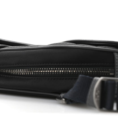 X Sacai Grained Calfskin Technical Fabric Mens Saddle Bag Black