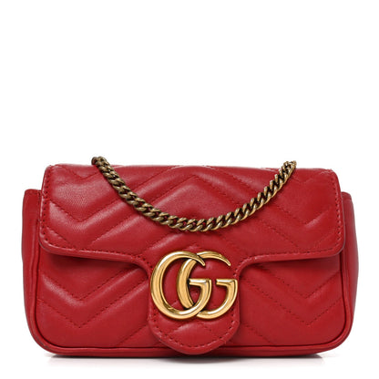 Calfskin Matelasse Super Mini GG Marmont Shoulder Bag Hibiscus Red