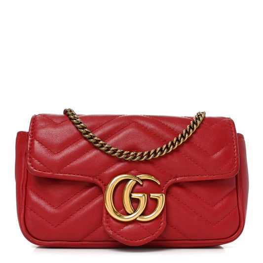 Calfskin Matelasse Super Mini GG Marmont Shoulder Bag Hibiscus Red