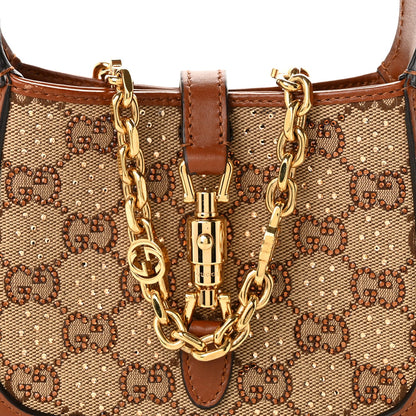 New Canvas Charisma Calfskin Crystal GG Monogram Mini Jackie 1961 Hobo Camel Ebony
