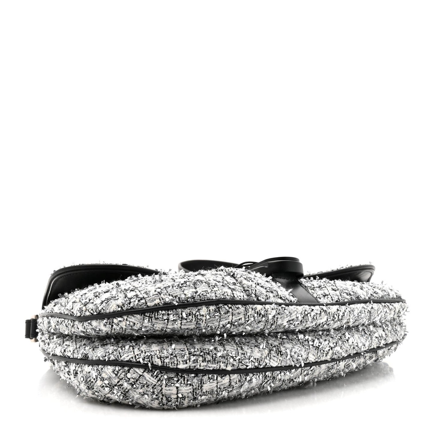 Tweed Saddle Crossbody Bag Black Silver