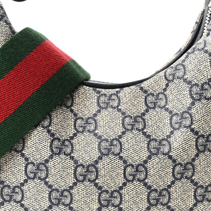GG Supreme Monogram Textured Calfskin Web Small Attache Shoulder Bag Beige Blue