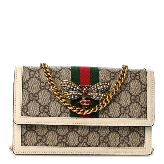 GG Supreme Monogram Web Queen Margaret Chain Wallet White