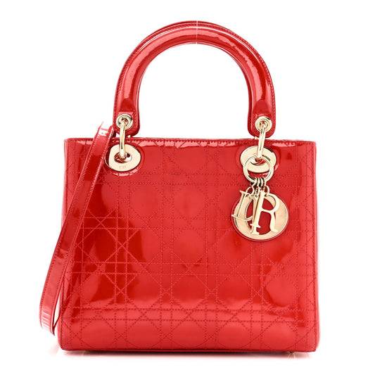 Patent Cannage Stitched Medium Lady Dior Red