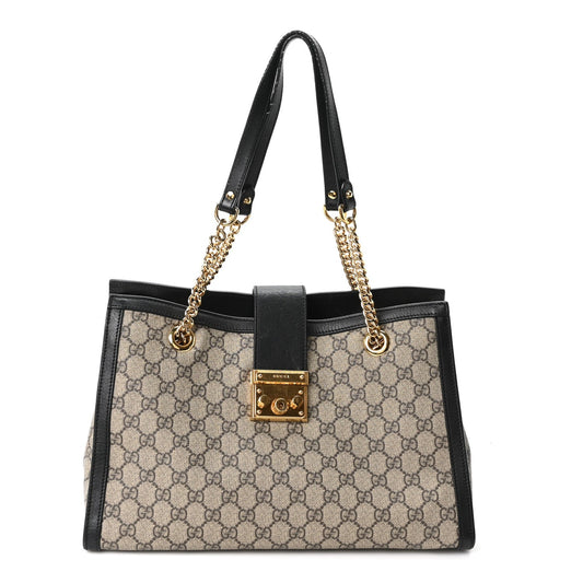 GG Supreme Monogram Medium Padlock Tote Black