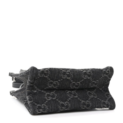 Denim Cuoio Harness GG Monogram Mini Ophidia Tote Bag Black Medium Grey