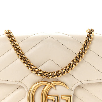 Calfskin Matelasse Super Mini GG Marmont Shoulder Bag White