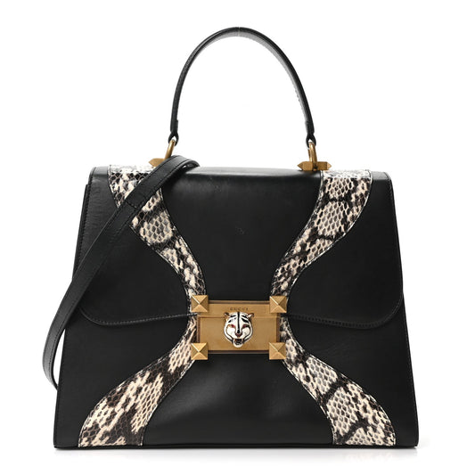 Calfskin Snakeskin GG Supreme Monogram Medium Osiride Top Handle Bag Black