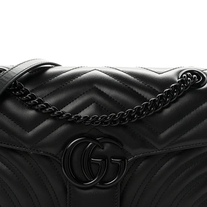 Calfskin Matelasse Monochrome Small GG Marmont Shoulder Bag Black