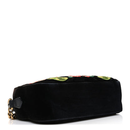 Velvet Matelasse Deer Embroidered Small GG Marmont Chain Shoulder Bag Black