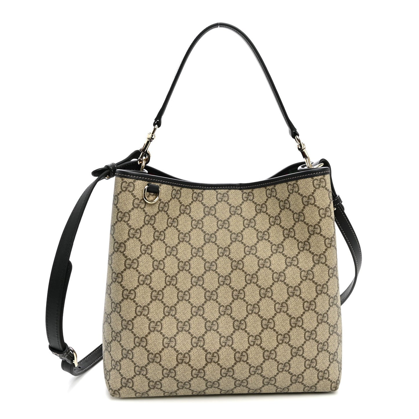 GG Supreme Monogram Medium Emblem Bucket Bag Beige Dark Brown Black