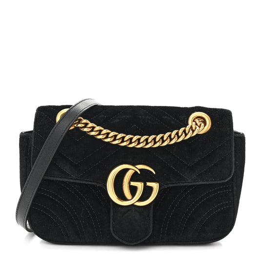 Velvet Matelasse Mini GG Marmont Shoulder Bag Black