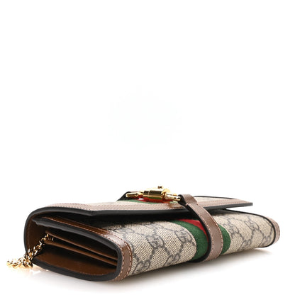 GG Supreme Monogram Azalea Calfskin Web Jackie 1961 Chain Wallet Beige Ebony Brown Sugar