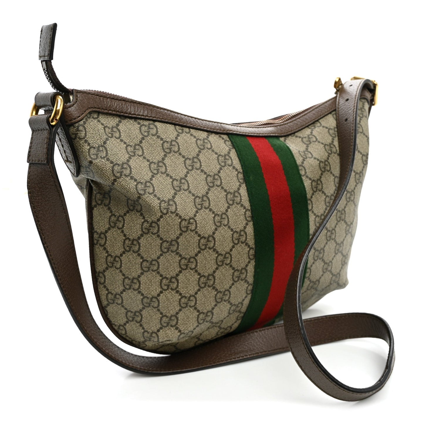 GG Supreme Monogram Web Small Ophidia Half Moon Hobo Brown