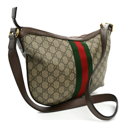 GG Supreme Monogram Web Small Ophidia Half Moon Hobo Brown