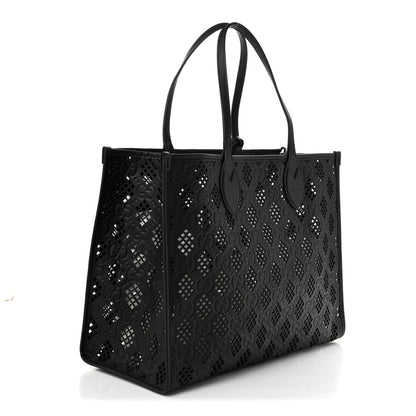 Calfskin GG Monogram Diamond Cut Medium Ophidia Tote Bag Black