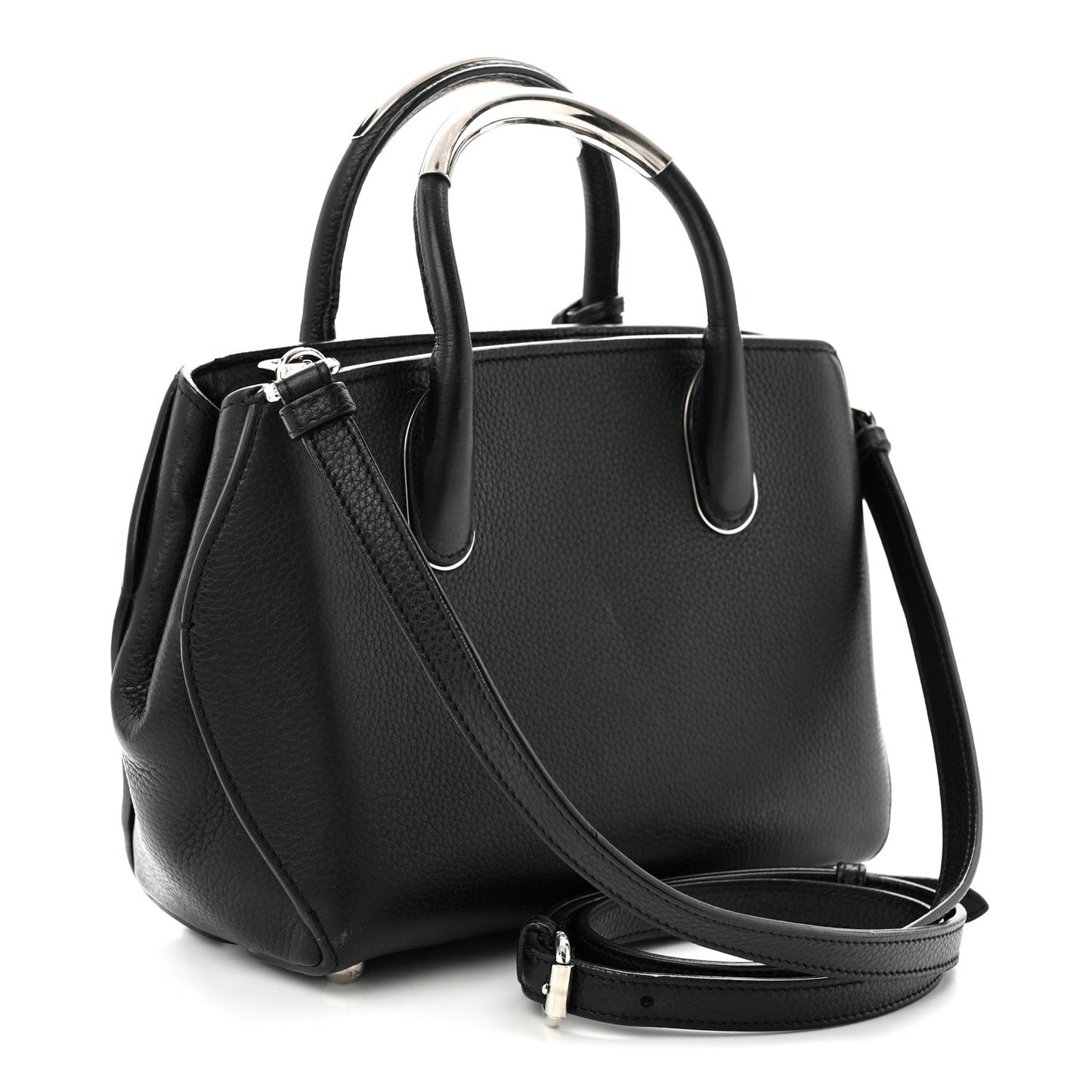 Grained Calfskin Small Open Bar Tote Black