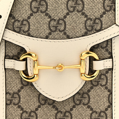 GG Supreme Monogram Azalea Calfskin Mini Horsebit 1955 Crossbody Bag Beige Ebony Mystic White