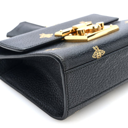 Grained Calfskin Bee Star Small Padlock Shoulder Bag Black